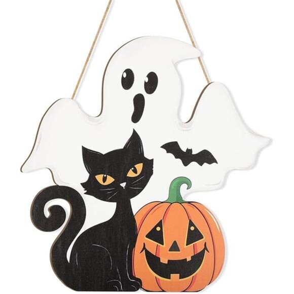 Halloween Decoration Wooden Ghost Door Halloween Wreaths for Front Door Sign - Picture 8 of 8